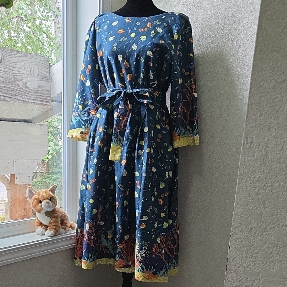Palava Beatrice Under The Sea  Blue Dress with Yellow Accents